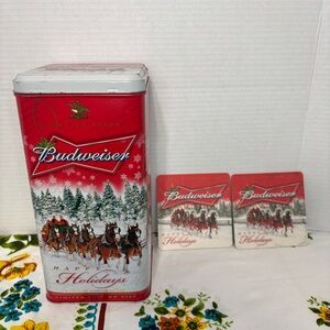Vintage Budweiser Limited Edition 2007 Collector's Tin & Coasters Happy Holidays